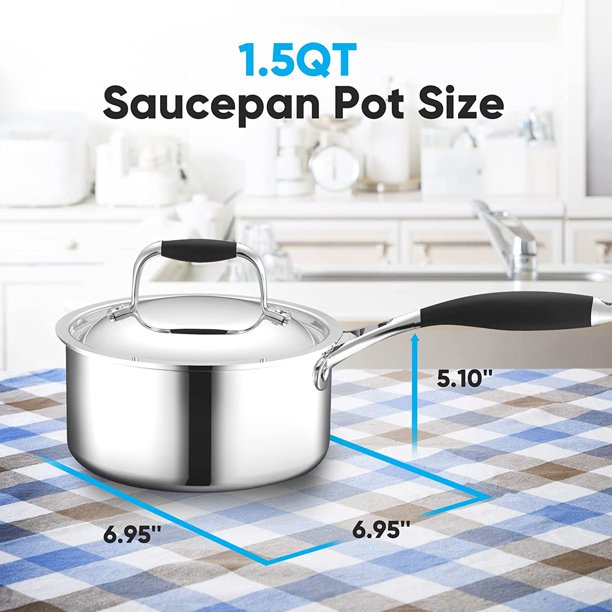 NutriChef 1.5-quart Saucepan with Lid， PFOA/PFOS Free Stainless Steel Stain-Resistant Sauce Pot Kitchen Cookware