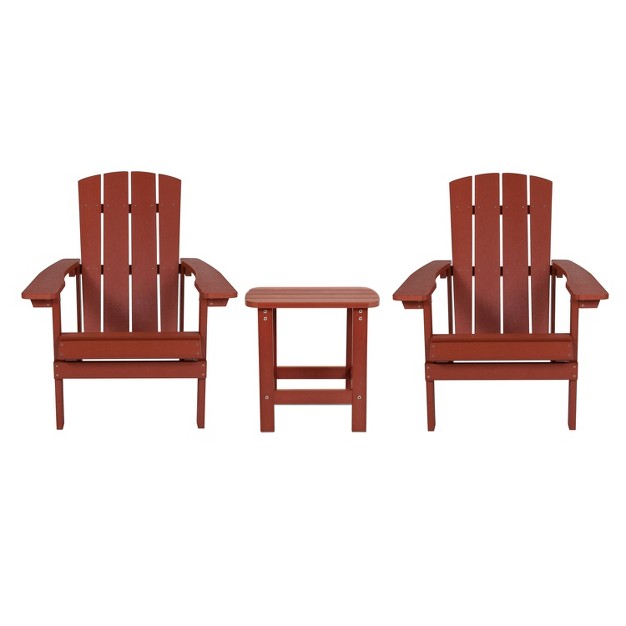 Flash Furniture 2 Pack Charlestown All weather Poly Resin Wood Adirondack Chairs With Side Table