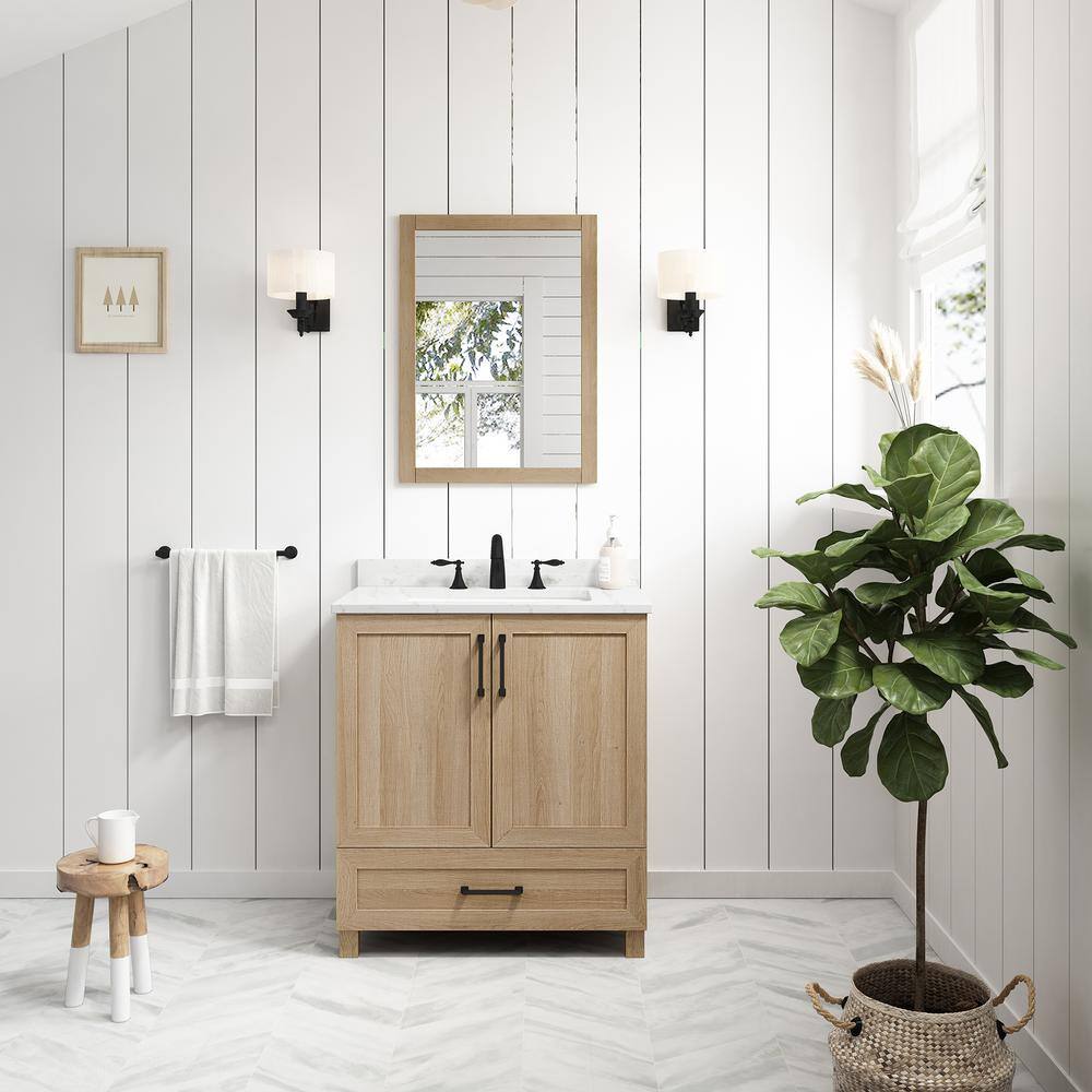 Glacier Bay Tobana 30 in. W x 19 in. D x 34.50 in. H Bath Vanity in Weathered Tan with White Cultured Marble Top Tobana 30NO