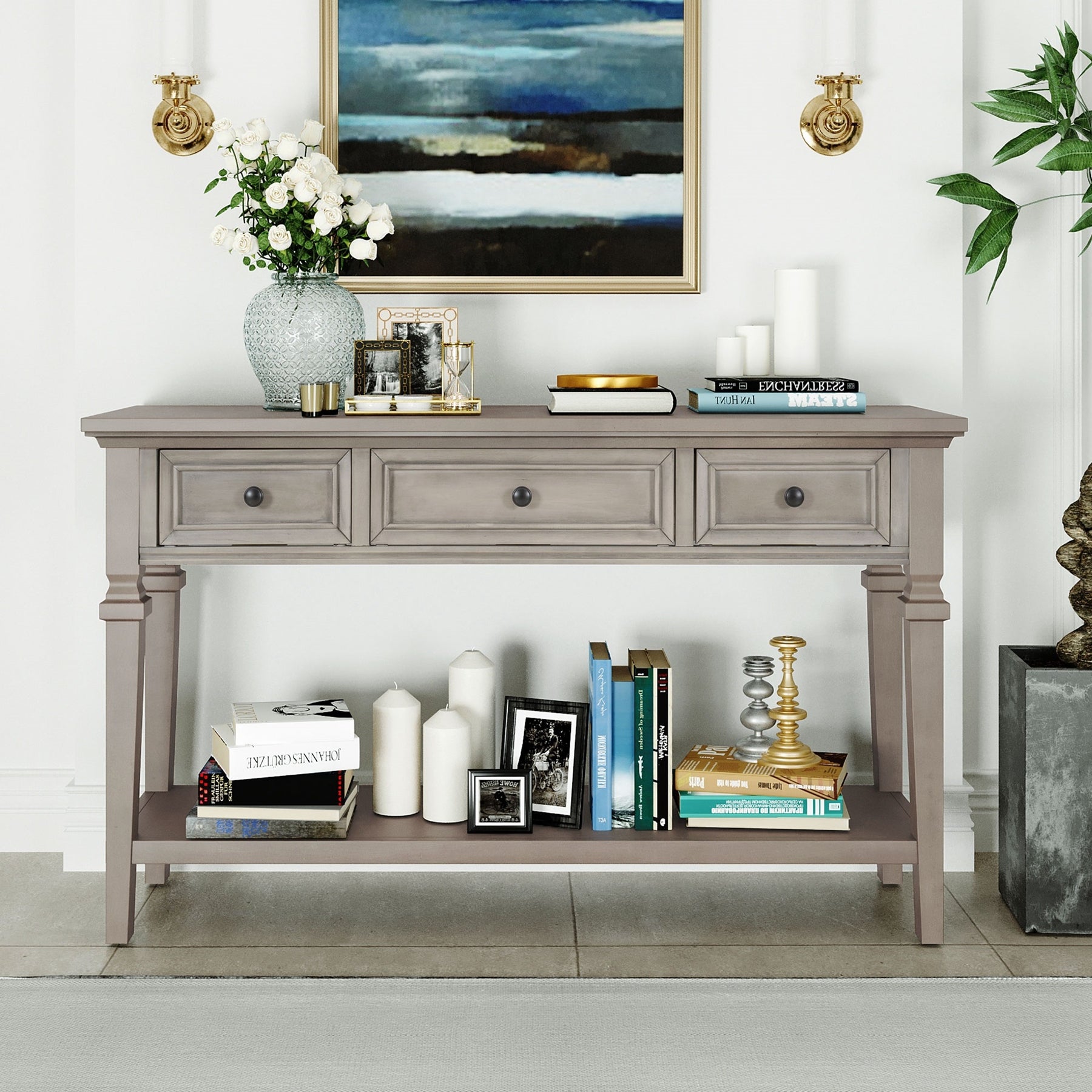 Classic Retro Style Console Table with Three Drawers