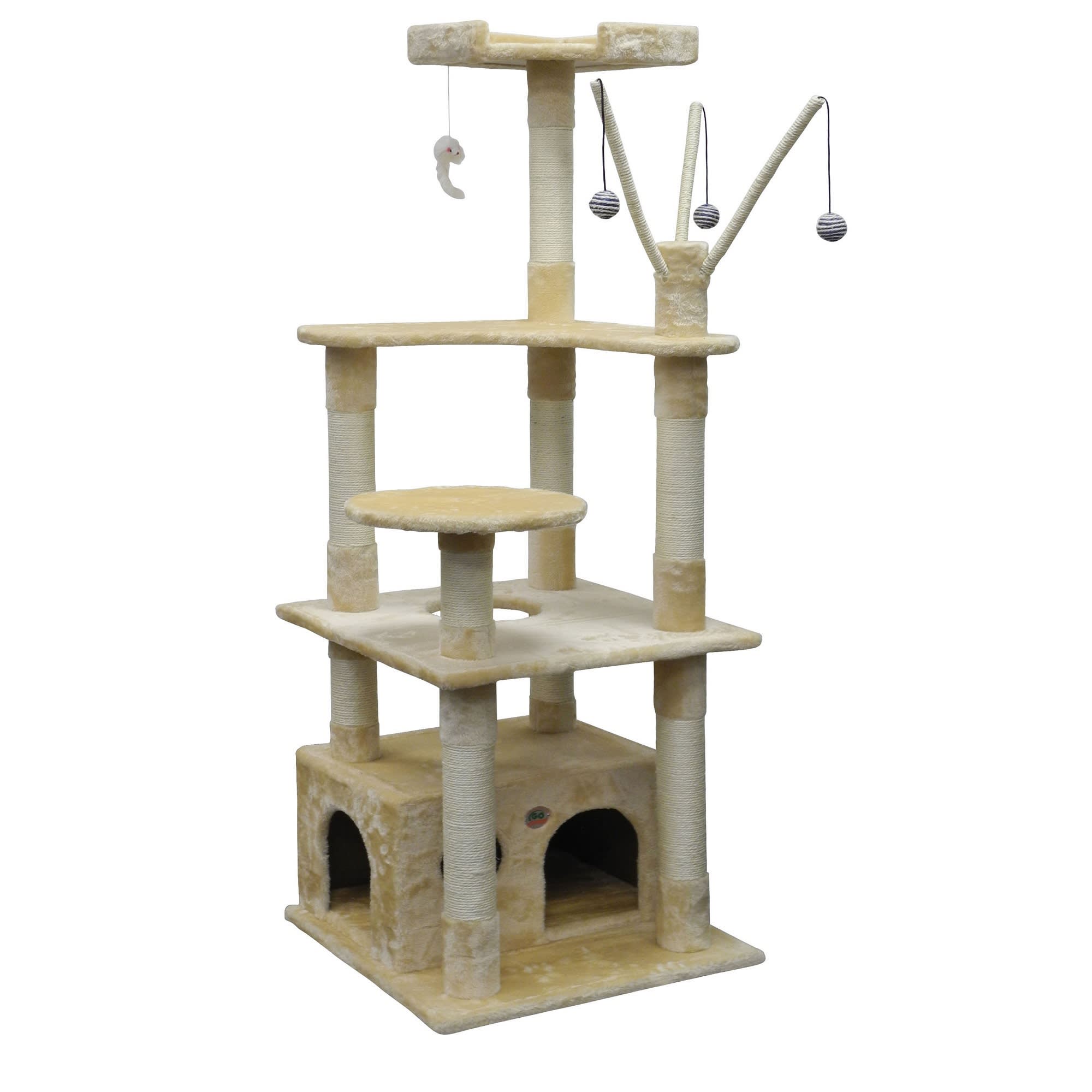 Go Pet Club Beige 65.5 Cat Tree Condo with Dangling Toys