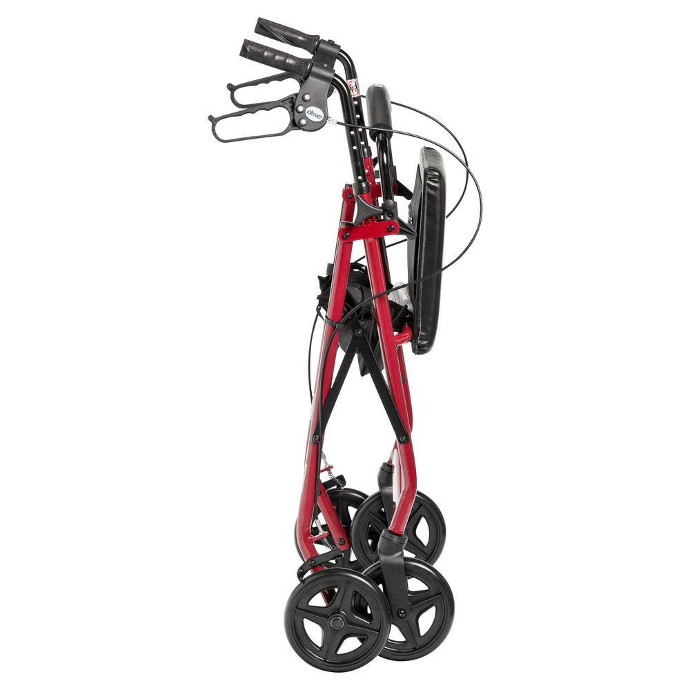 Drive Medical Aluminum Rollator Rolling Walker with Fold Up and Removable Back Support and Padded Seat Red r728rd