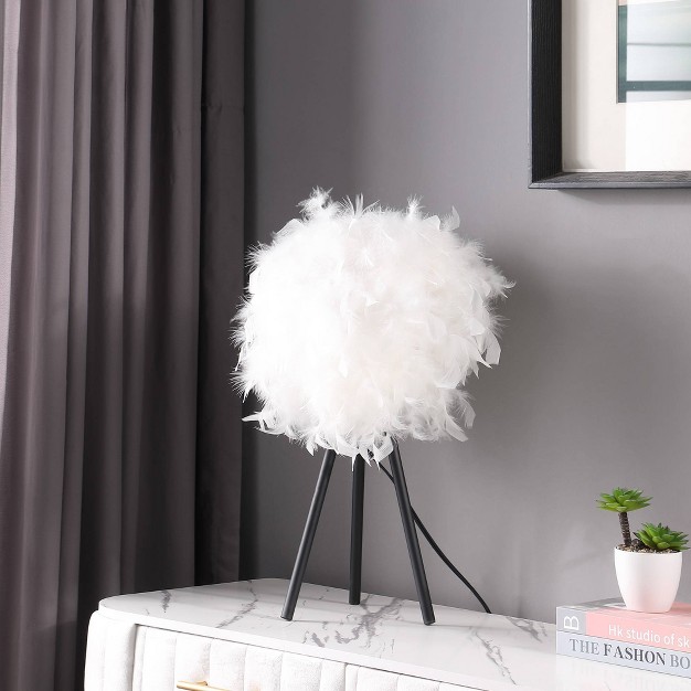 Pure White Feather Shade Tripod Modern Metal Table Lamp Ore International