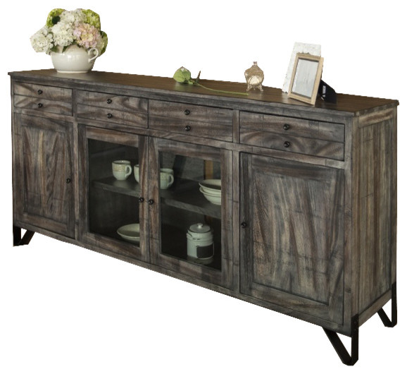 Sawyer Rustic Industrial Parota Wood Hairpin TV Stand  80 quot  Industrial   Entertainment Centers And Tv Stands   by Crafters and Weavers  Houzz