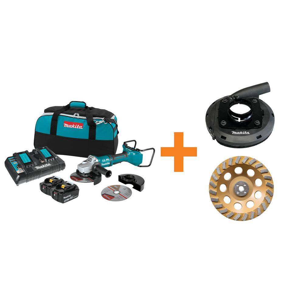 Makita 18V X2 LXT Brushless Cordless 7 in. Angle Grinder Kit 5.0Ah wBonus 7 in. Dust Extraction Shroud 7 in. Diamond Wheel XAG12PT1195386A