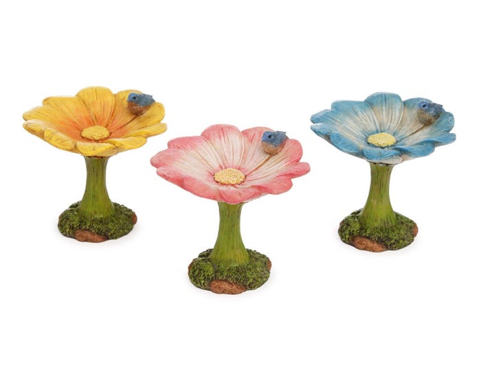 Wodland Knoll Collection Flower Birdbath Assorted Colors MG165