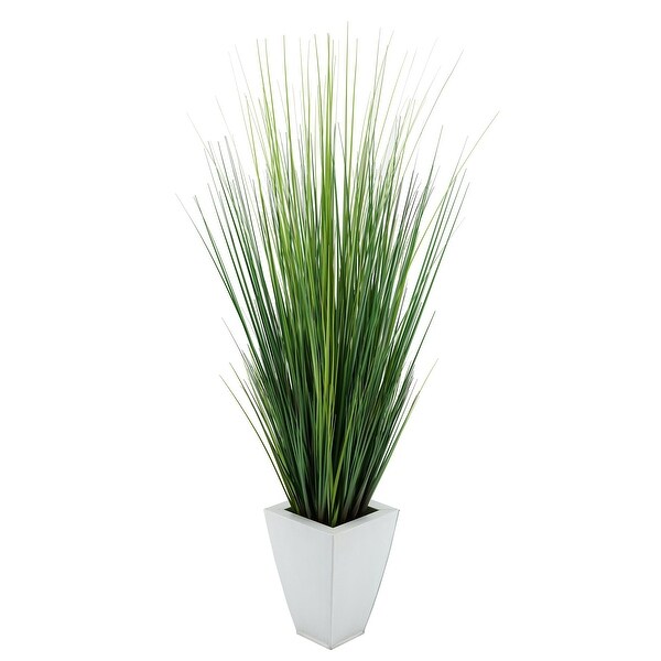 Faux PVC Grass in Tapered Square Zinc Planter