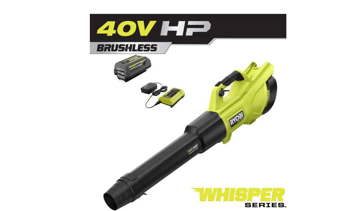 RYOBI RY404130VNM 40V HP Brushless Whisper Series 155 MPH 600 CFM Cordless Battery Leaf Blower with 4.0 Ah Battery and Charger