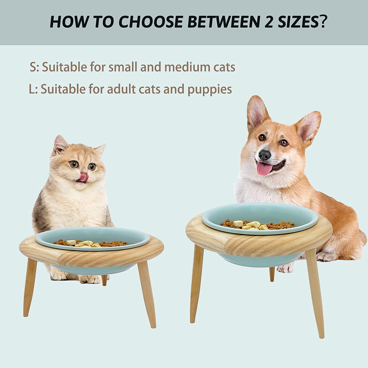 Hamiledyi Elevated Ceramic Cat Bowl Adjustable Raised Pet Dish Single Tilted Cat Food Bowls with Wood Stand Cat Water Bowl for Kitten Puppy