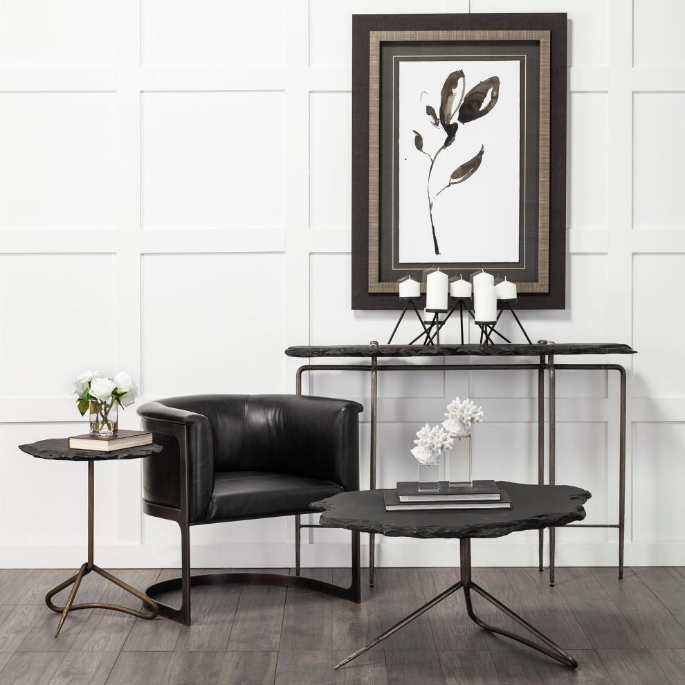 HomeRoots Black Slate Console Table With Iron Base   Industrial   Console Tables   by VirVentures  Houzz