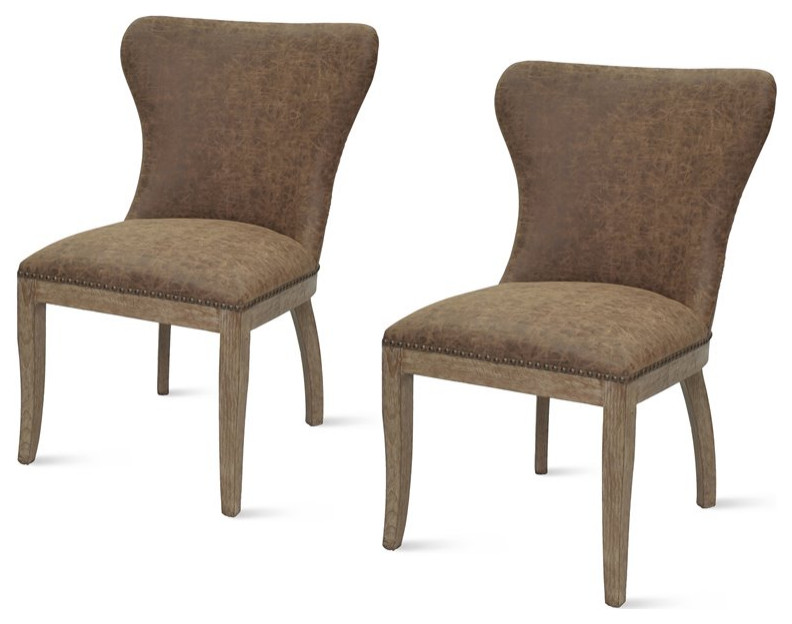 New Pacific Direct Dorsey 20 quotFaux Leather Chair in Brown/Chocolate (Set of 2)   Farmhouse   Dining Chairs   by Homesquare  Houzz