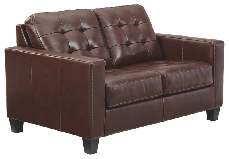 Signature Design by Ashley Altonbury Leather Loveseat in Walnut   Contemporary   Loveseats   by Homesquare  Houzz