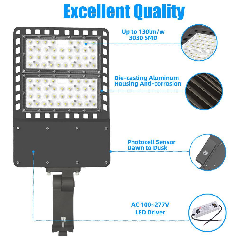 WYZM 1500- Watt Equivalent 300-Watt Integrated LED Bronze Parking Lot Area Light 5500K 39000 Lumens Arm Mount IP65 300W Arm-04