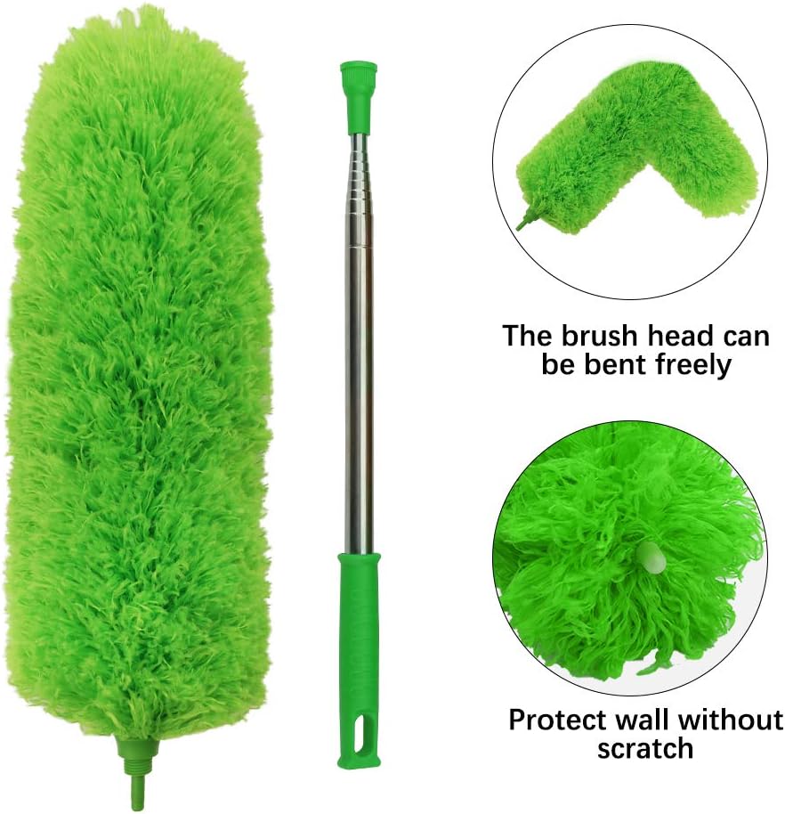 DELUX Microfiber Extendable Feather Duster with 100 inches Extra Long Pole, Bendable Head & Long Handle Dusters for Cleaning Ceiling Fan, High Ceiling, Blinds, Furniture & Cars