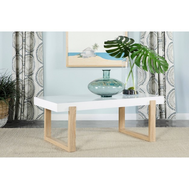 Pala Rectangular Coffee Table White High Gloss natural Coaster