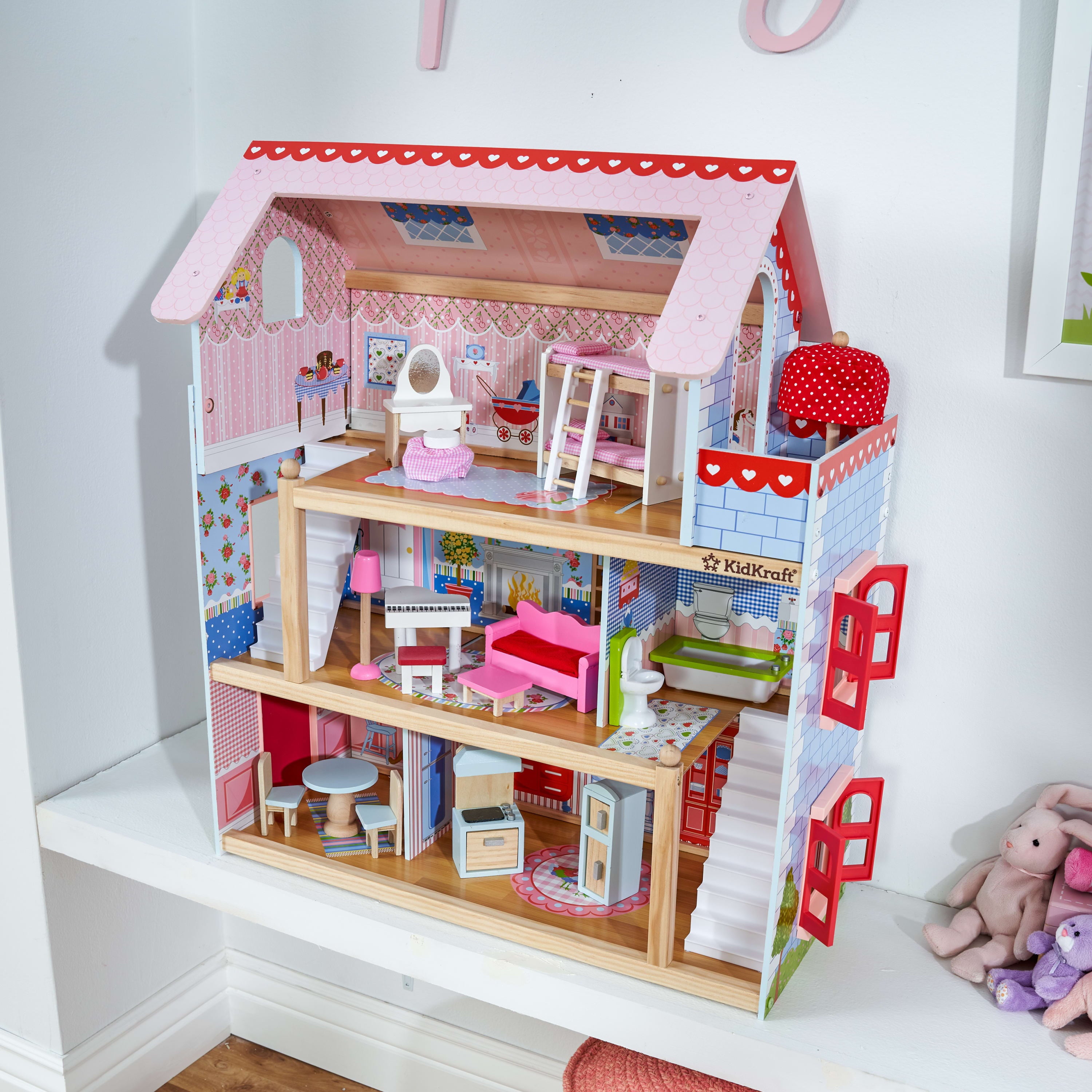 KidKraft Chelsea Doll Cottage Wooden Dollhouse with 16 Accessories， for 5-Inch Dolls
