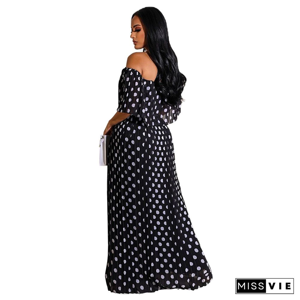 Bohemian Print Polka Dot Off Shoulder Maxi Dress