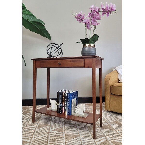 Solid Bamboo 2-Tier Console Table with Drawer