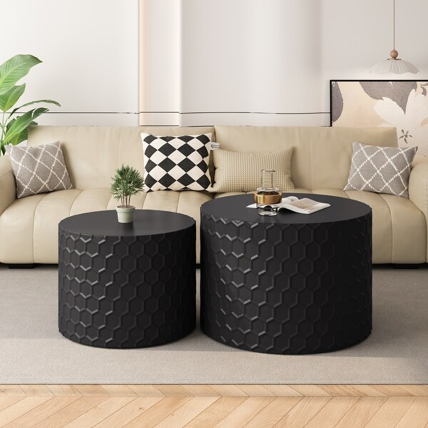 Modern Round Coffee Table，Drum Circle Coffee Table for Living Room，Bedroom，Set of 2