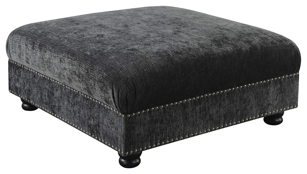 French Country Ottoman  Charcoal Gray Upholstery With Nailhead Trim Accent   Transitional   Footstools And Ottomans   by Decorn  Houzz