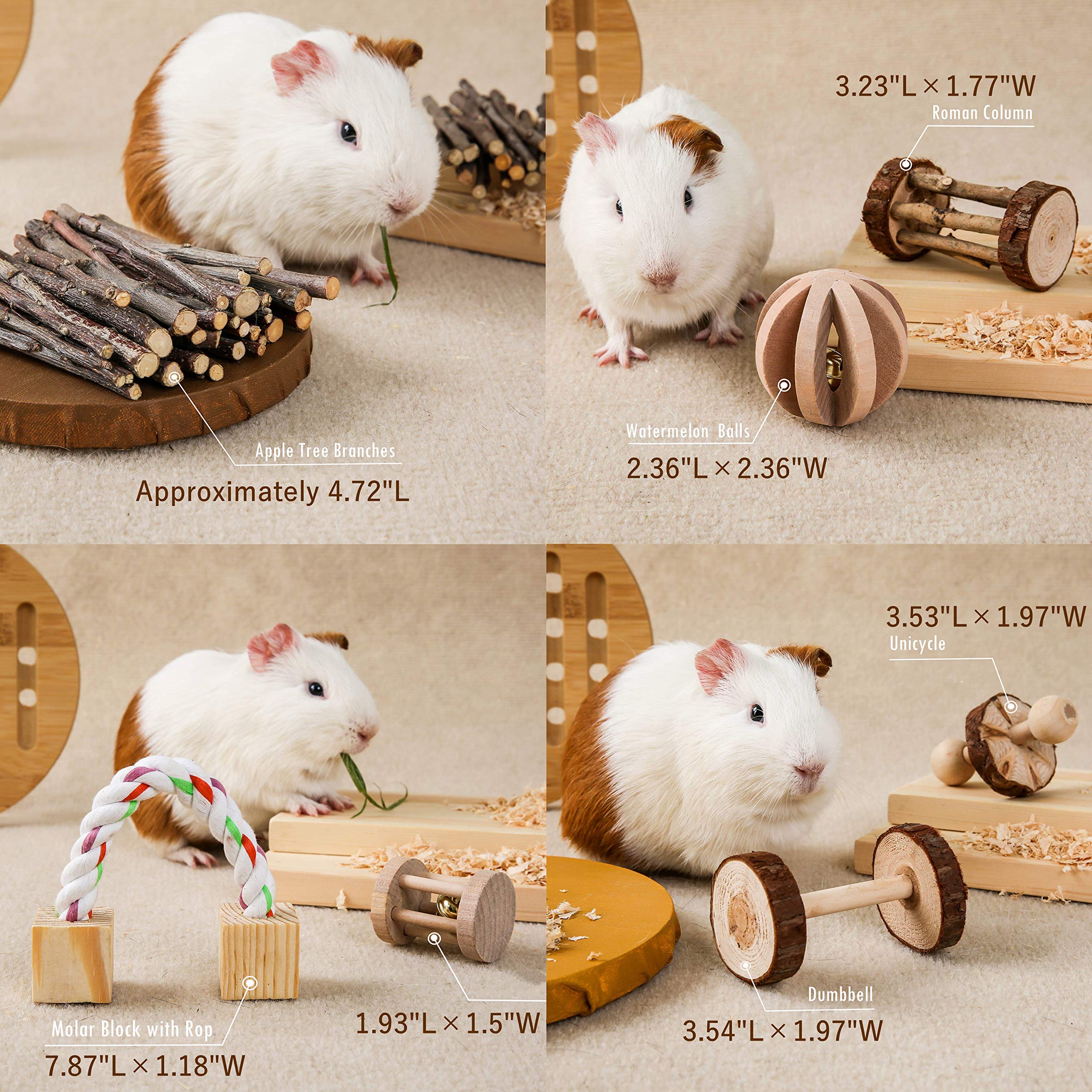 JanYoo Rabbit Chew Toys for Teeth Wooden Natural Guinea Pig Accessories Cage Bunnies Grinding Organic Sticks Set (7 Pack)