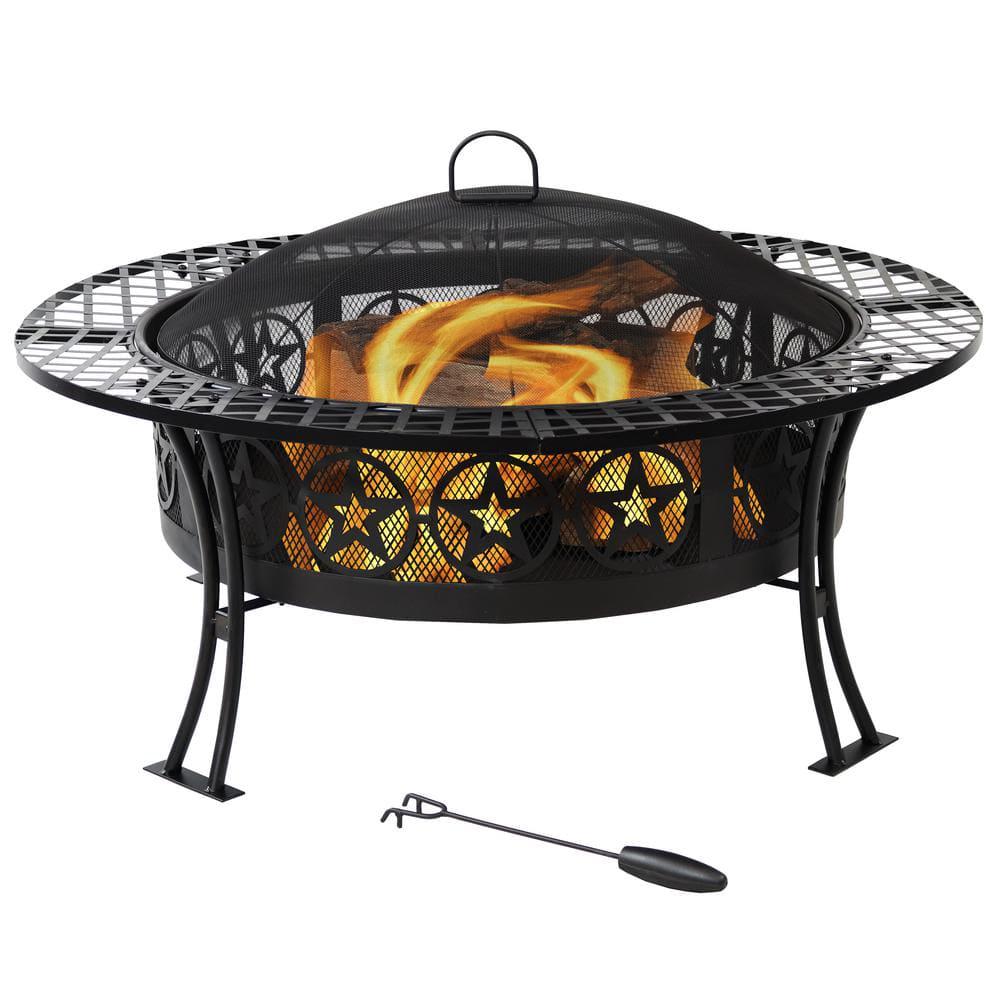 Sunnydaze Decor Four Star 40 in W x 2125 in H Round Steel WoodBurning Fire Pit Table with Spark Screen in Black