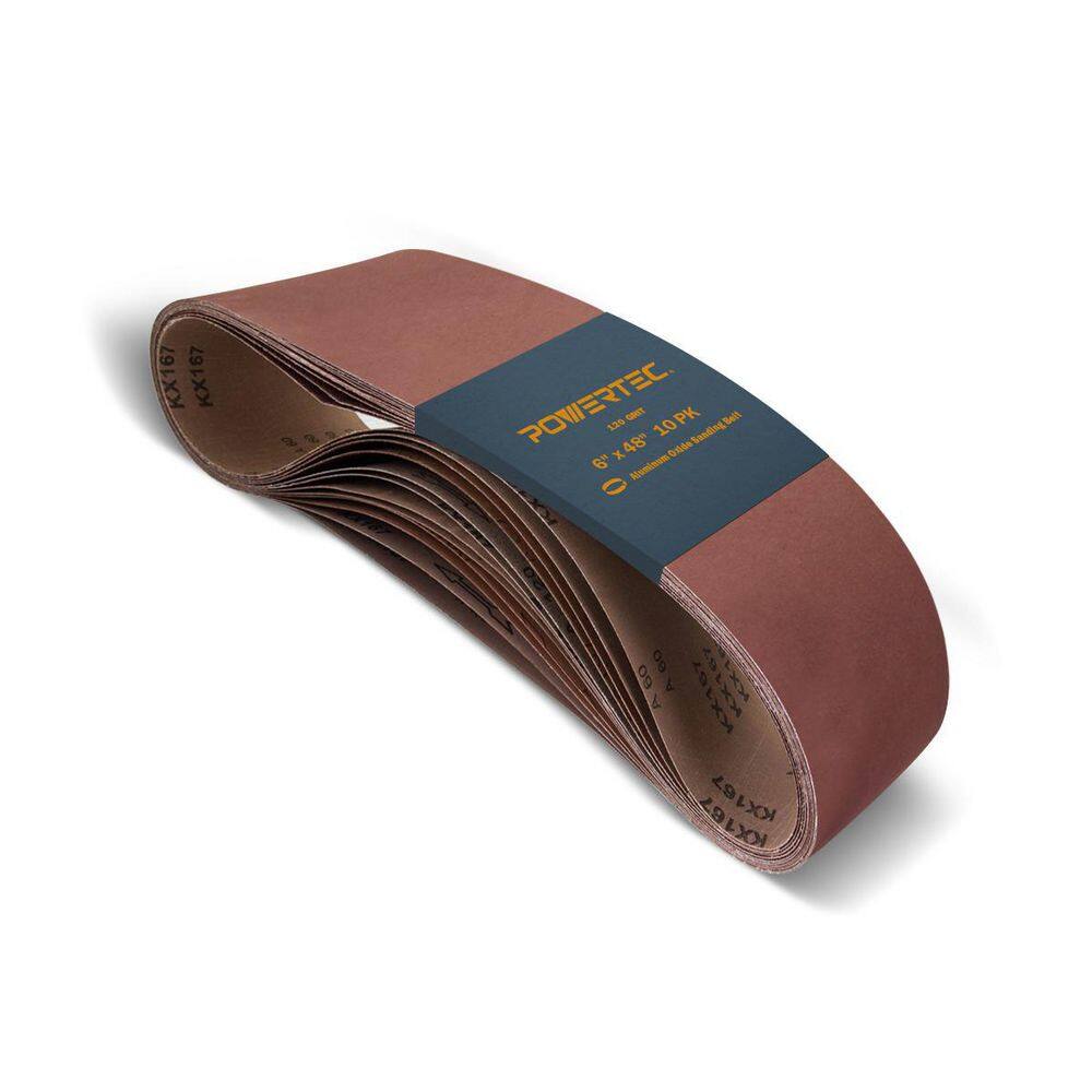 POWERTEC 6 in. x 48 in. 120-Grit Aluminum Oxide Sanding Belt (10-Pack) 110210