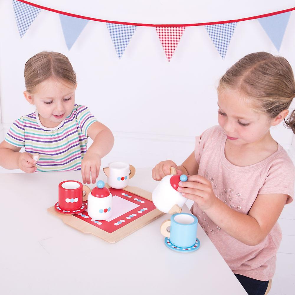 Bigjigs Toys Wooden Tea Tray Play Set Pretend Role Play Children's Picnic