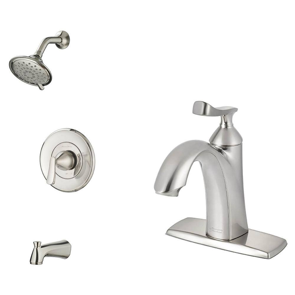 American Standard Chatfield Single-Handle 3-Spray Tub and Shower Faucet and Single Hole Bathroom Faucet Set in Brushed Nickel CHATTSMONOBN BD