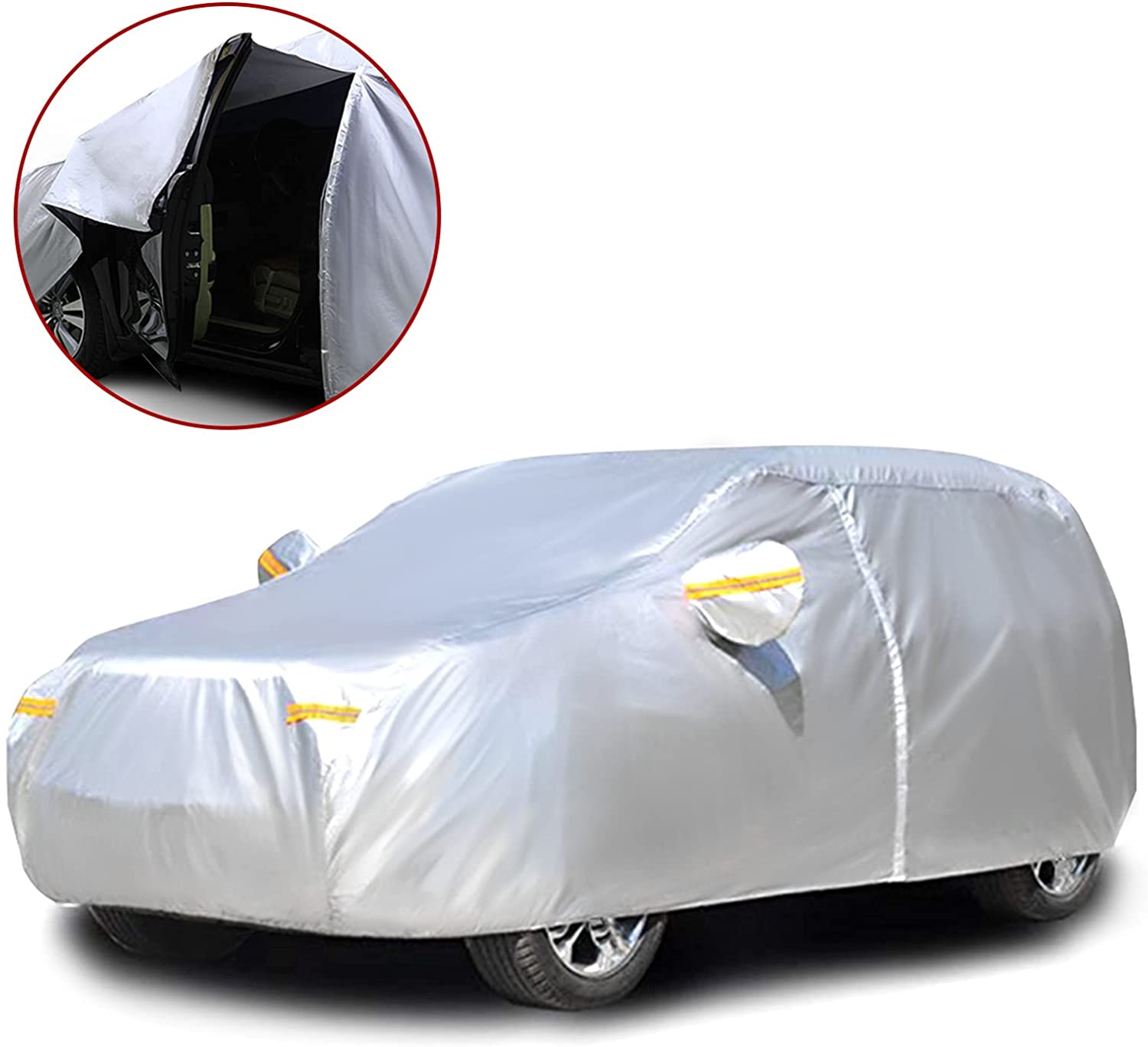 NEVERLAND Car Cover Waterproof All Weather Protection with Zipper Cotton Outdoor Full Cover Rain Sun UV Proof for Automobiles Universal Fit for SUV