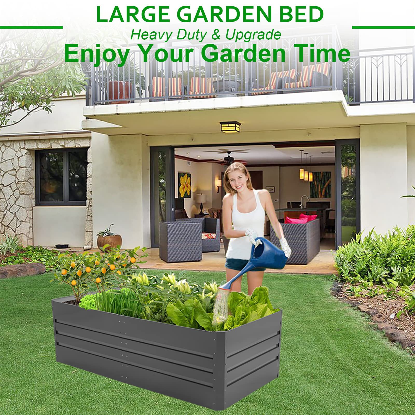 8x4x2ft Outdoor Metal Raised Garden Bed, Planter Box for Vegetables, Flowers, Herbs and Succulents - Gray