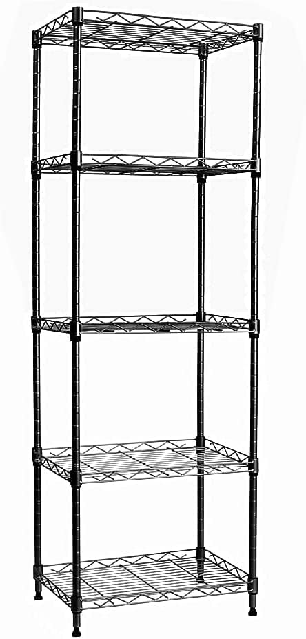 CAIHONG 5-Wire Shelving Metal Storage Rack Adjustable Shelves, Standing Storage Shelf Units for Laundry Bathroom Kitchen Pantry Closet (Black, 21.25L x 11.42W x 60H)