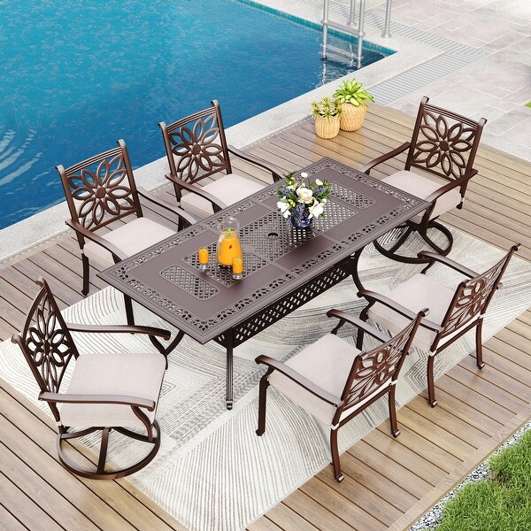 MAISON ARTS 7Piece Cast Aluminum Patio Dining Set with Expandable Rectangular Table and 6 Cast Aluminum Chairs