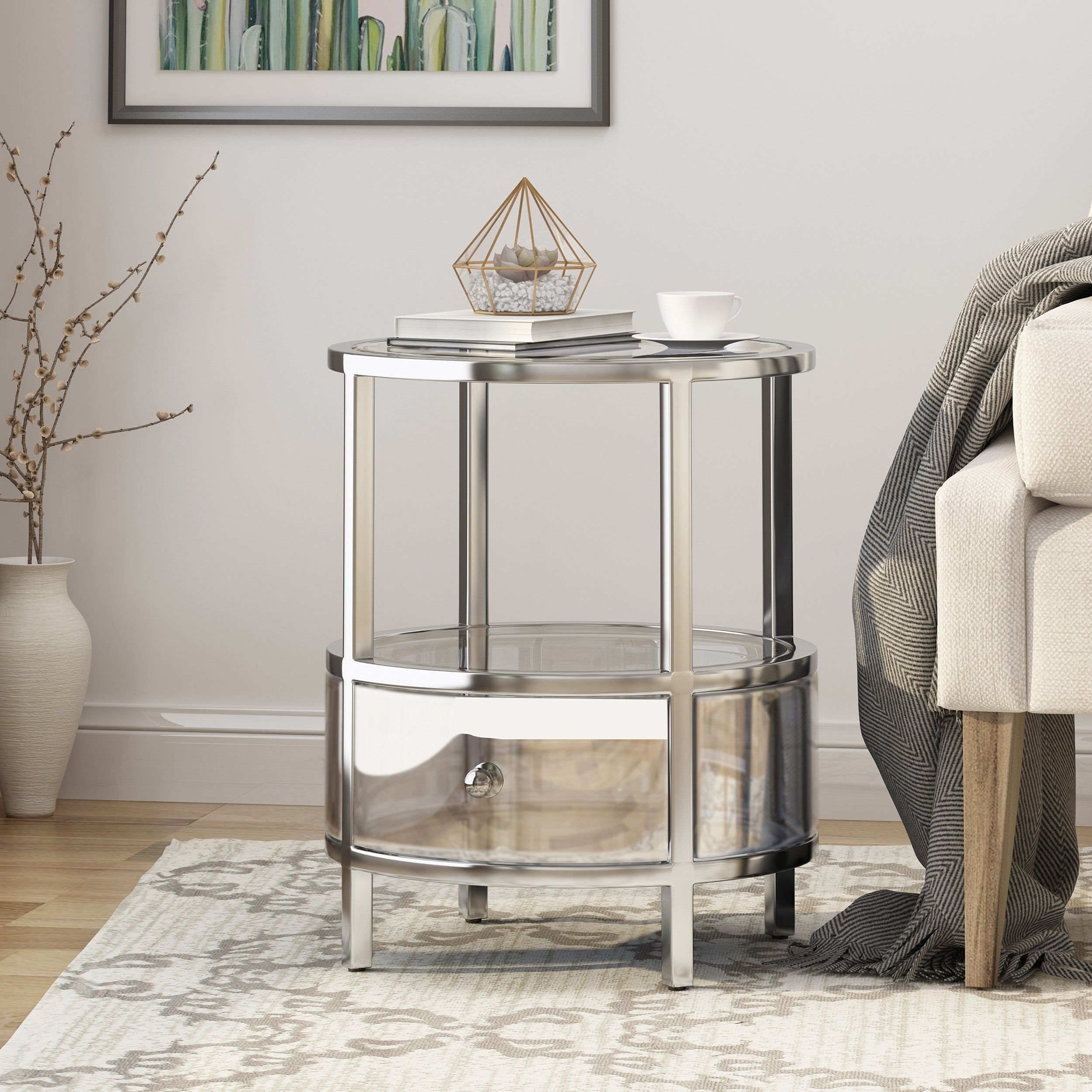 Beeching Mirrored Stainless Steel End Table by Christopher Knight Home