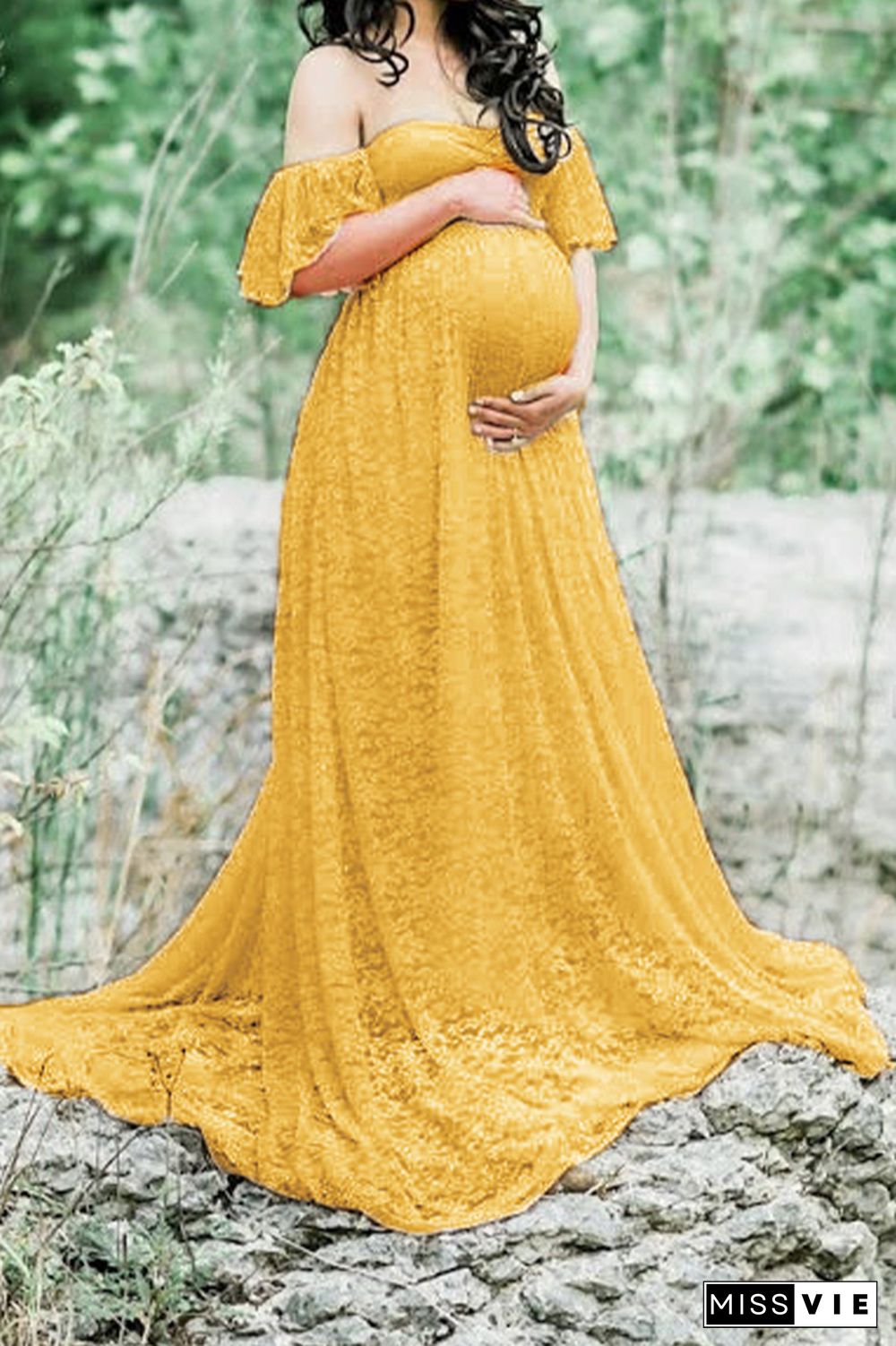 Off Shoulder Full Lace Maternity Lady Maxi Dress