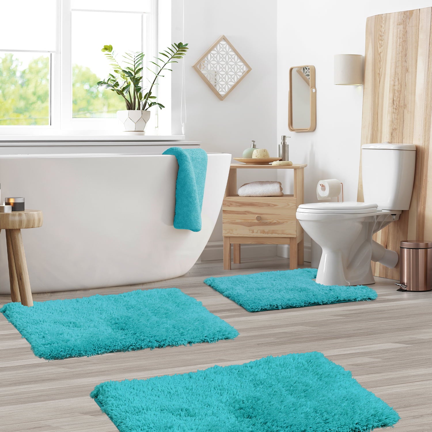 Clara Clark Set of 3 Absorbent Bath Mat Non-Slip Backing Rubber Bathroom Rugs， 17x24， 20x32， 32x48 Teal