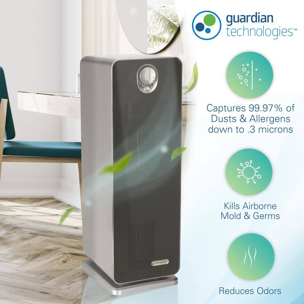 GermGuardian 22 in. 4-in-1 Air Purifier with True HEPA filter for Medium Rooms up to 150 Sq Ft Grey AC4900CA