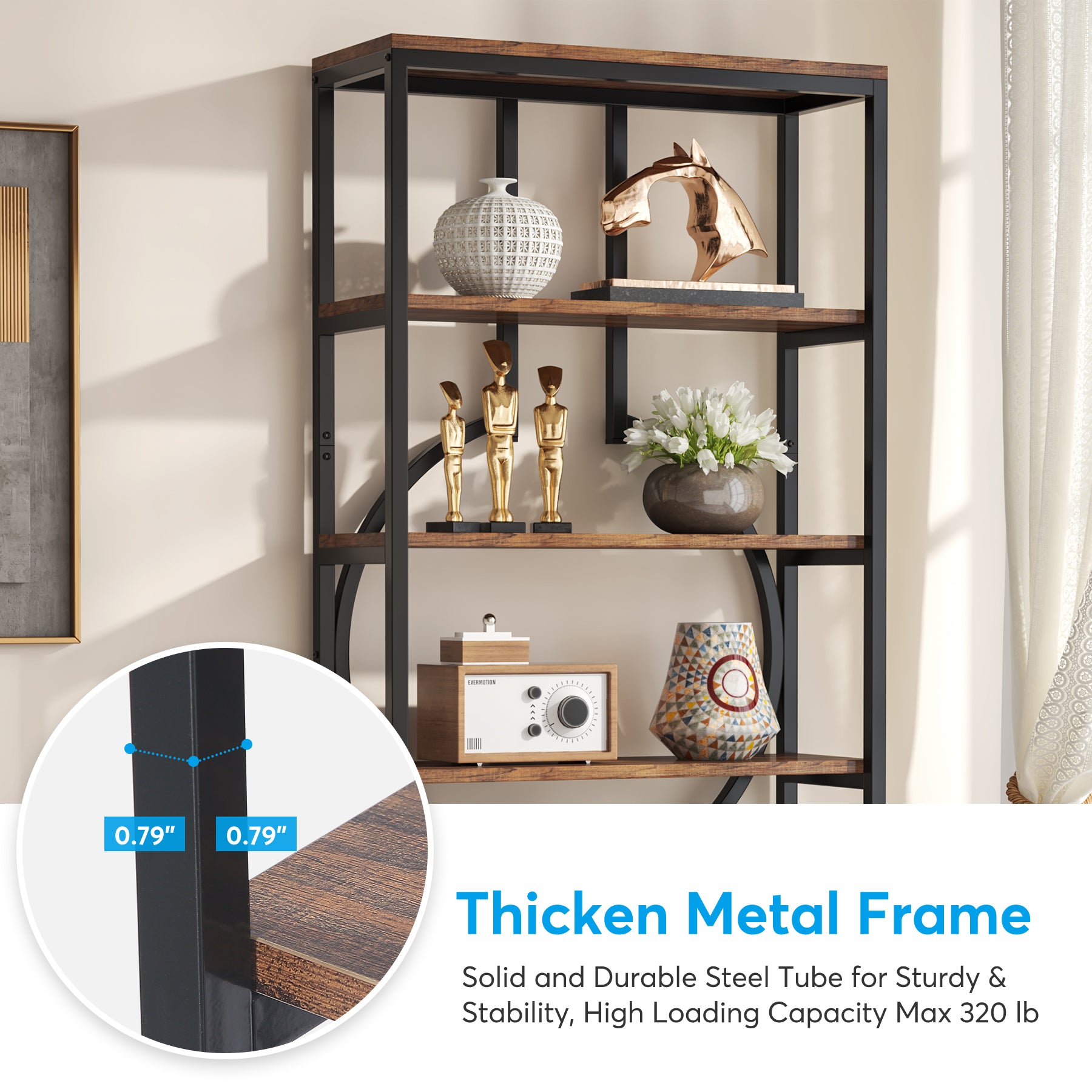 6-Tier Bookshelf, 70.9 Industrial Bookcase Display Shelf