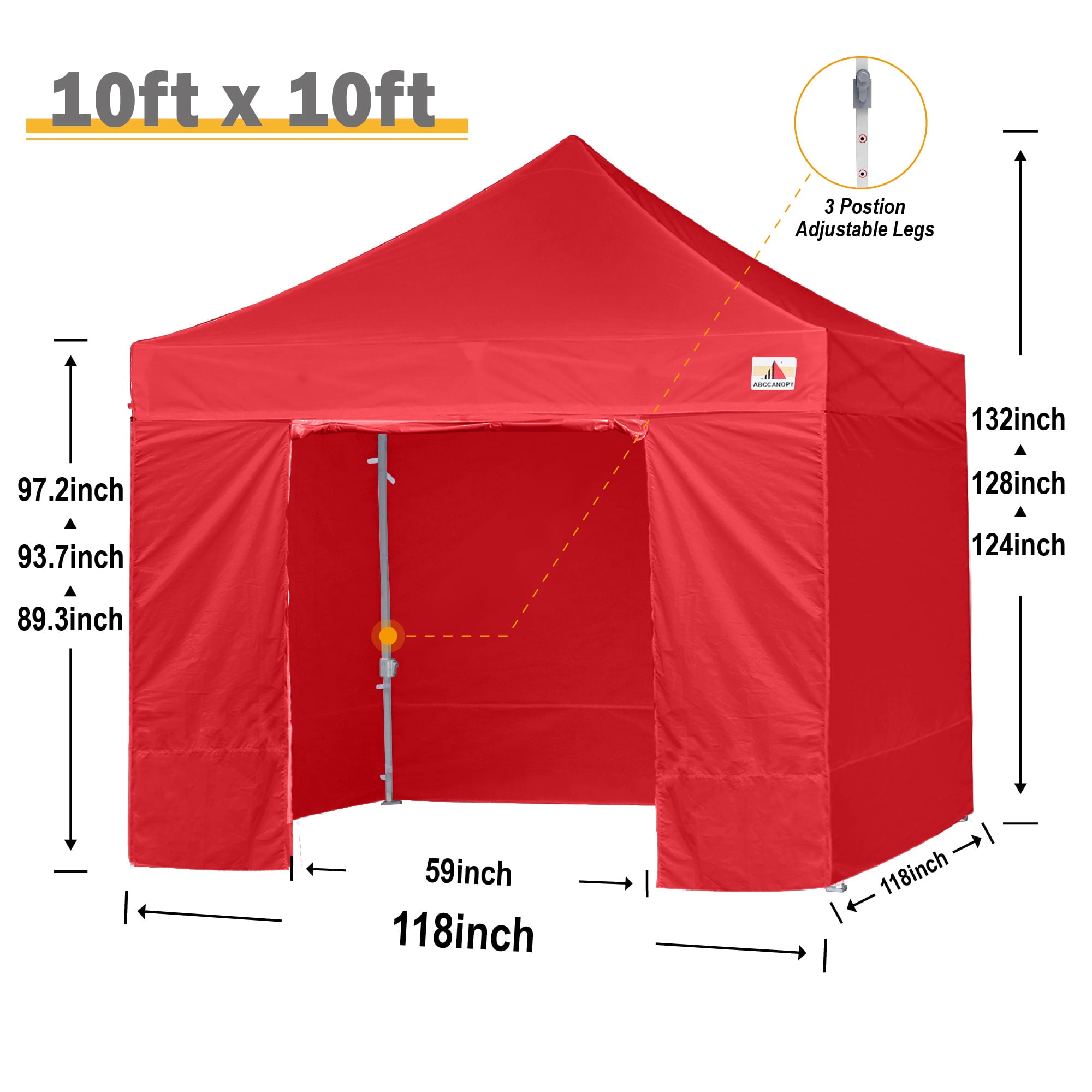 ABCCANOPY 10 ft x 10 ft Metal Pop-Up Commercial Canopy Tent with walls, Red