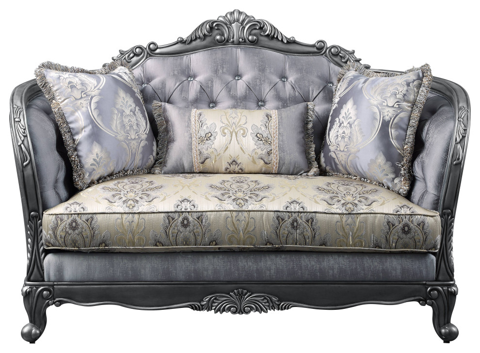 Ariadne Loveseat With3 Pillows  Fabric and Platinum   Victorian   Loveseats   by Acme Furniture  Houzz