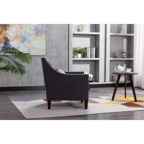 Accent Armchair Living Room Chair with Nailheads and Solid Wood Legs， Black