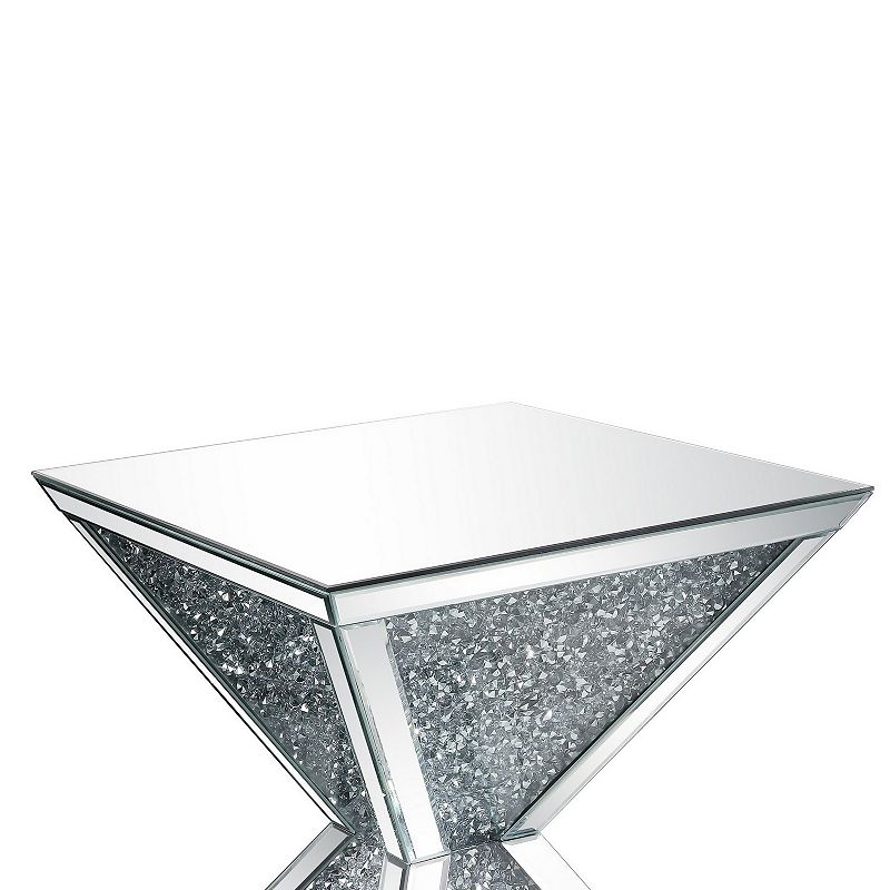 Sparkling End Table with Faux Diamonds Inlay ， Silver and Clear