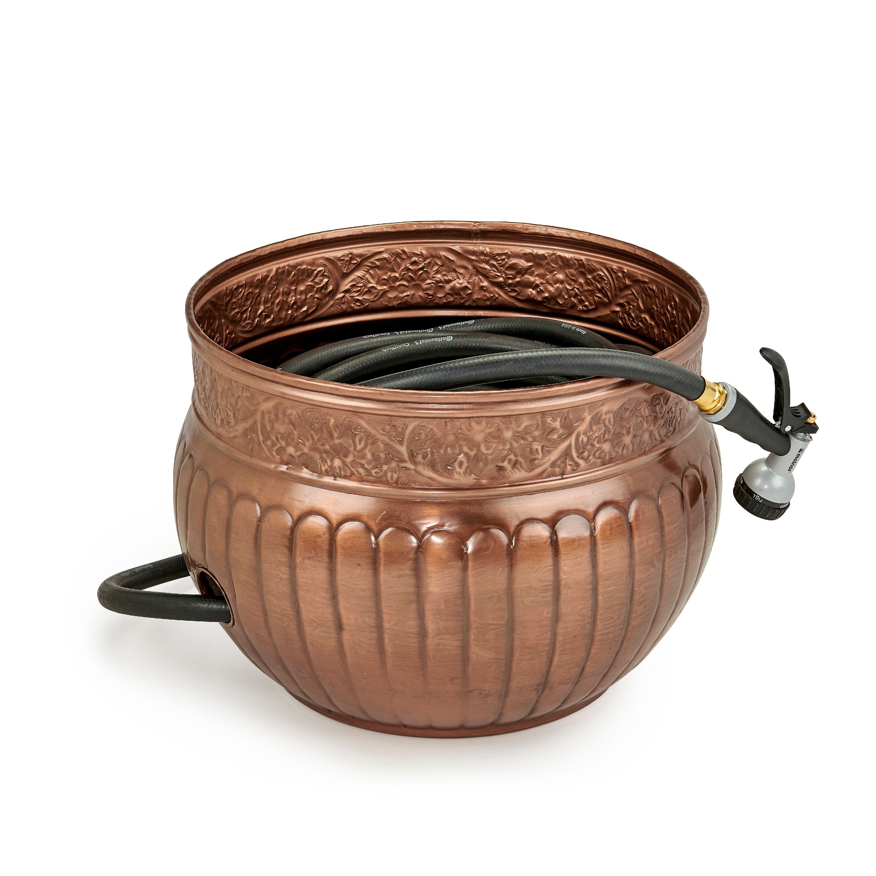 Good Directions La Jolla Hose Pot with Lid， Copper Finish - Holds 150 ft. Hose