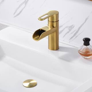 LUXIER Waterfall Single Hole Single-Handle Bathroom Faucet in Brushed Gold BSH16-SG