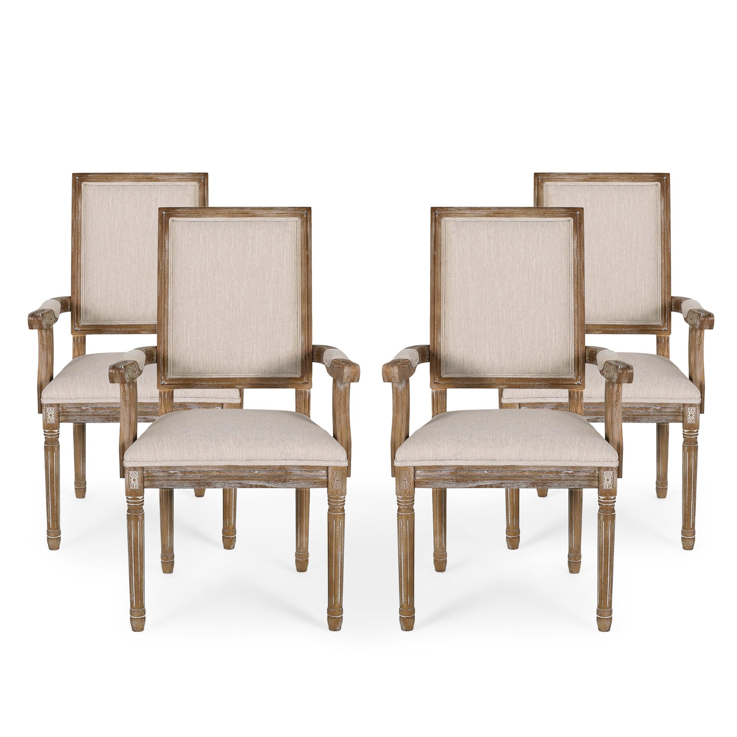 Ashlyn French Country Fabric Upholstered Wood Dining Chairs, Set of 4