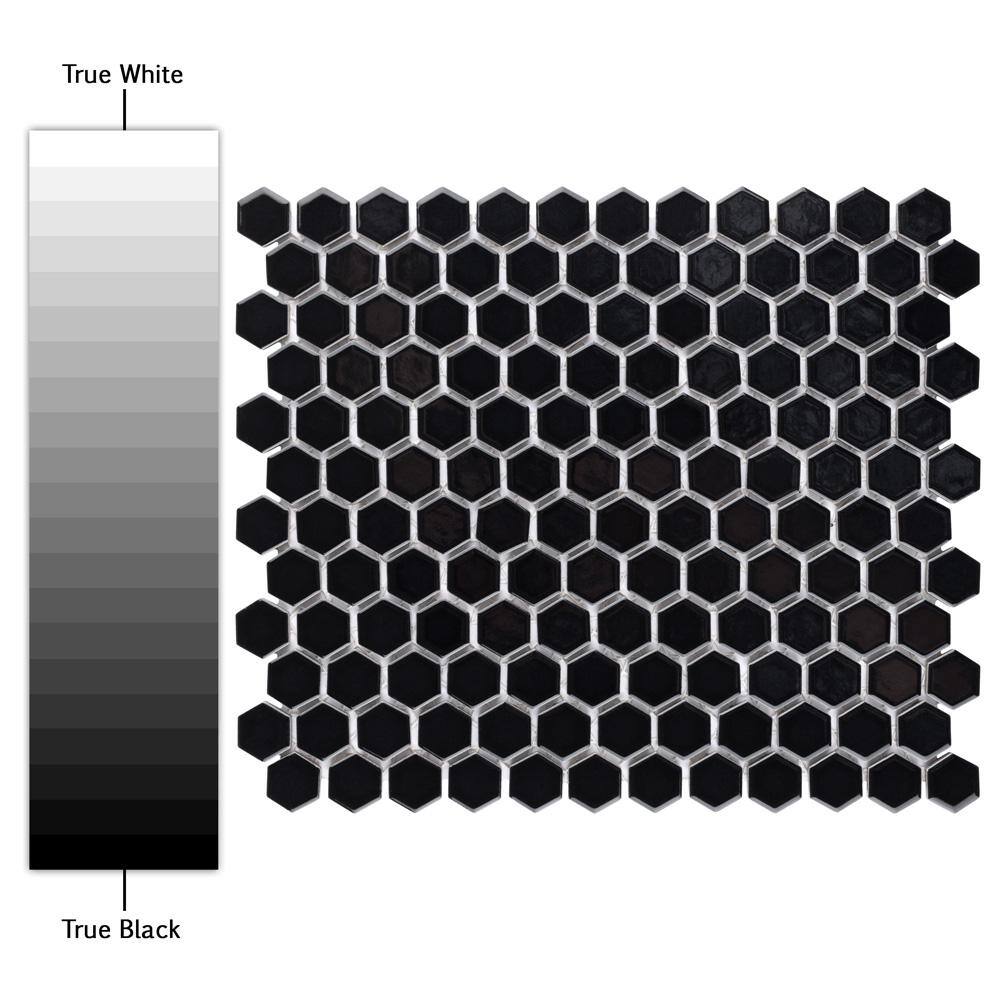 Merola Tile Metro 1 in. Hex Glossy Black 10-14 in. x 11-78 in. Porcelain Mosaic Tile (8.6 sq. ft.Case) FXLMHB