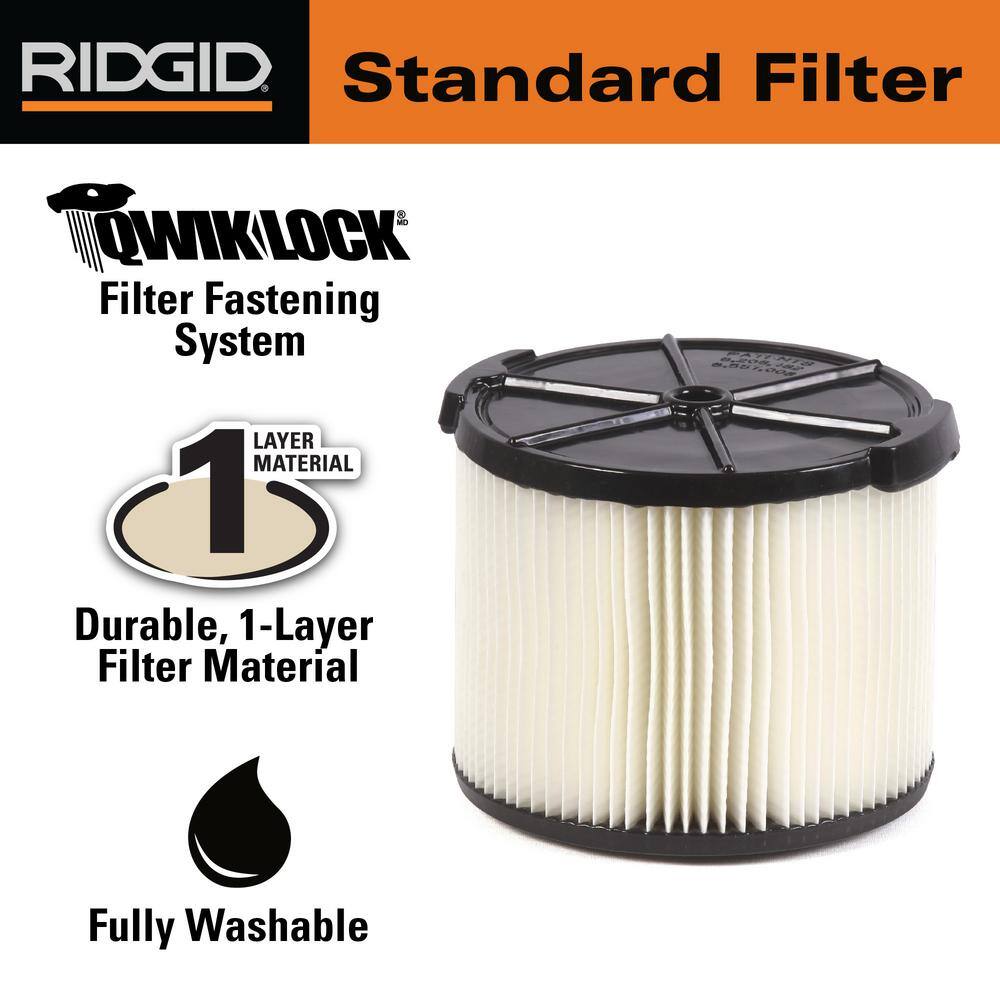 RIDGID 1-Layer Standard Pleated Paper Filter for 3 to 4.5 Gallon RIDGID WetDry Shop Vacuums VF3400