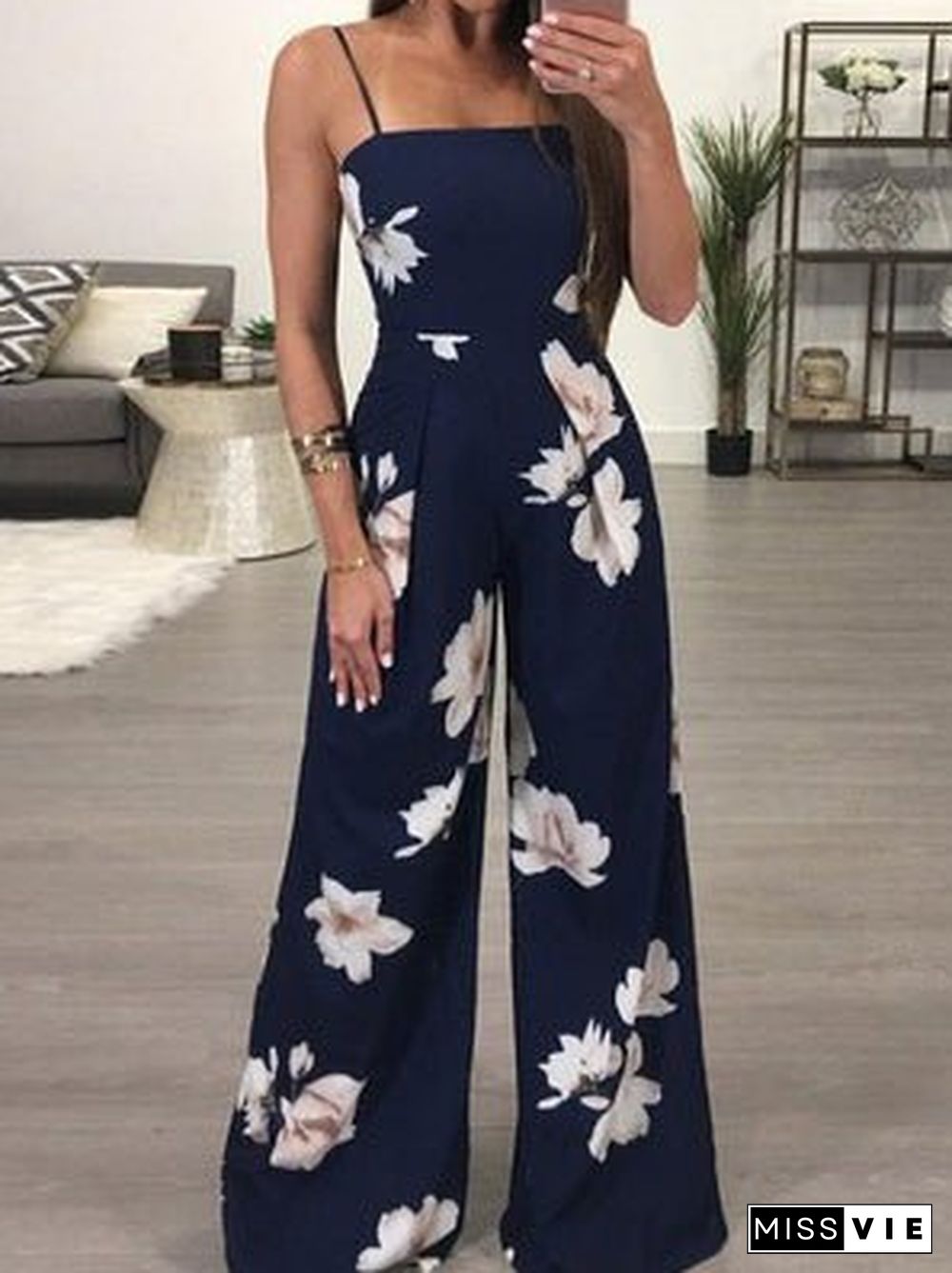 Women'S Jumpsuits Printed Sling Open Back Jumpsuit