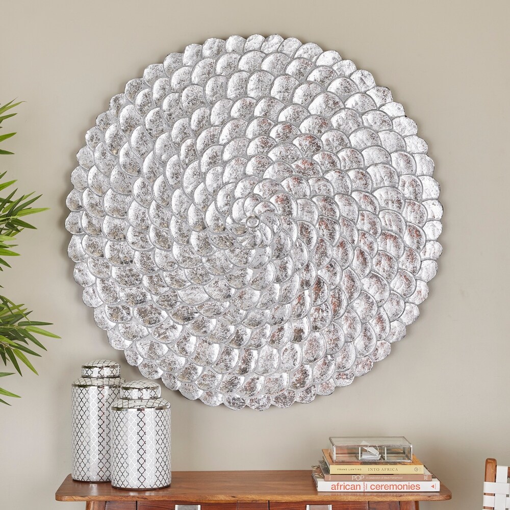 Gold or Silver Wood Carved Scales Abstract Wall Decor with Hammered Inspired Design