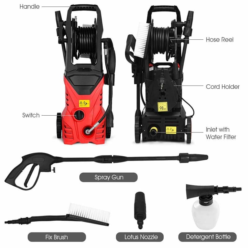 2030PSI Electric Pressure Washer, 1800W 1.32 GPM Portable Electric Power Washer with Hose Reel